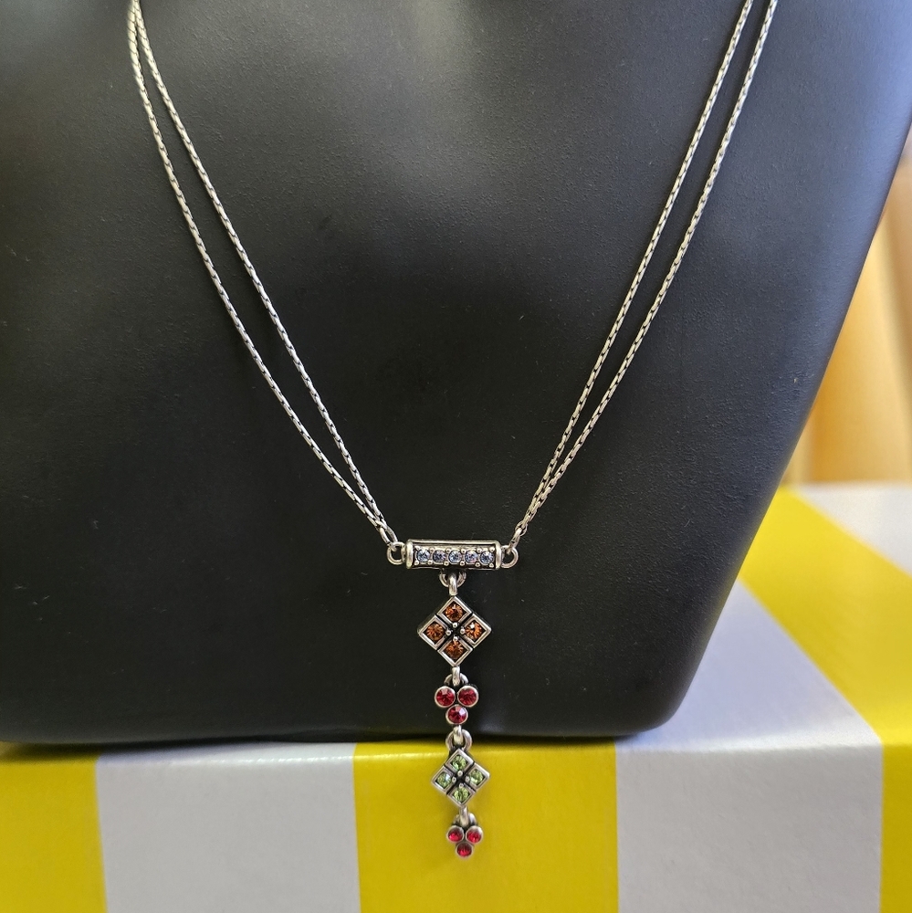 Napier Silvertone and Multicolor Pendant Necklace